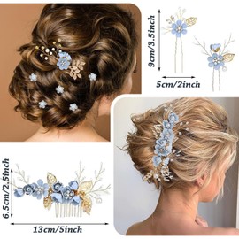 16Pcs Wedding Hair Accessories for Women, Classy Bridal Hair Pins Flower Bridesmaid Hair Accessories (Blue)