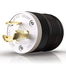 ELEGRP NEMA L5-20P Locking Plug, Generator Twist Lock Adapter Male Plug, 20 Amp 125V 2 Pole 3 Wire Grounding, Industrial Grade Heavy Duty, UL Listed (1 Pack, Black/White)