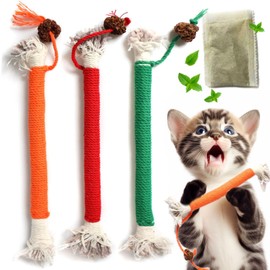 Yomvwavo Kitten Toys, Cat Chew Toy for Indoor Cats, Catnip Toys for Teeth Cleaning, Interactive Cat Nip Teething Rope Toys for Cats Kitty, 3 Pack (Include 1 Pack of Catnip)