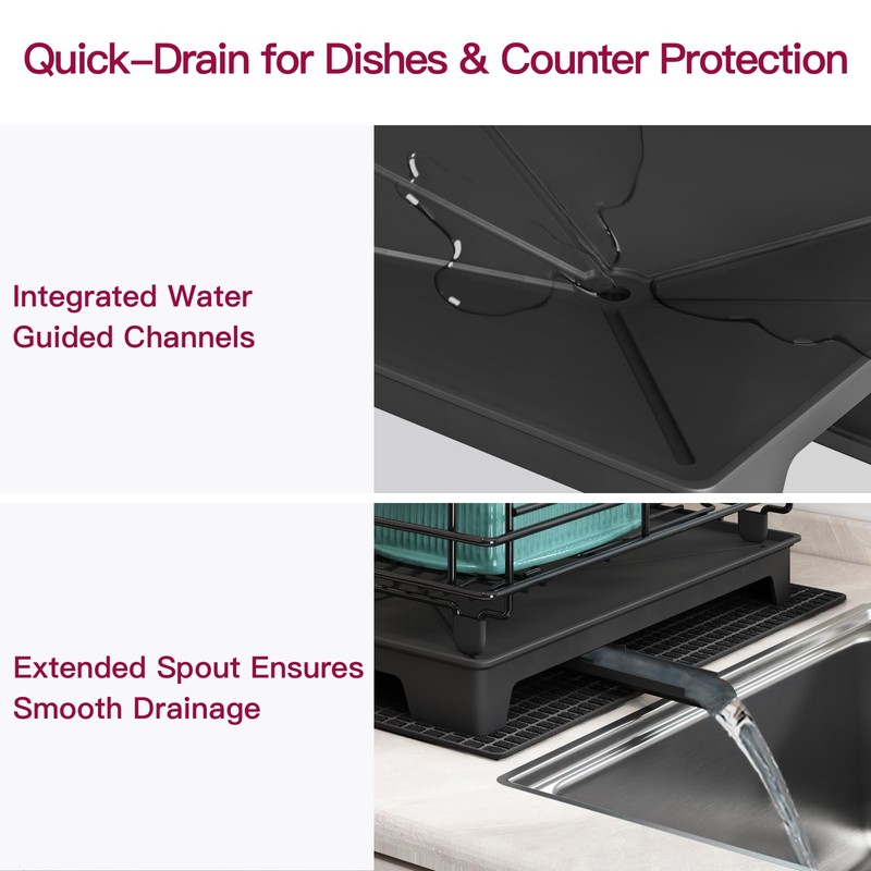 BOOSINY 2 Tier Black Large Stainless Steel Dish Drainers Drying