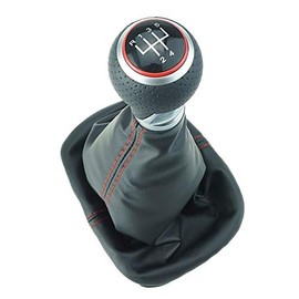 Do!LED Gear Stick Knob (Red Stitching) 12-13 mm Diameter 5 Gears - Red Ring/Silver Ring Compatible with VW Golf 2 II 3 III Polo 6N 35i 3A + Mounting Clamp