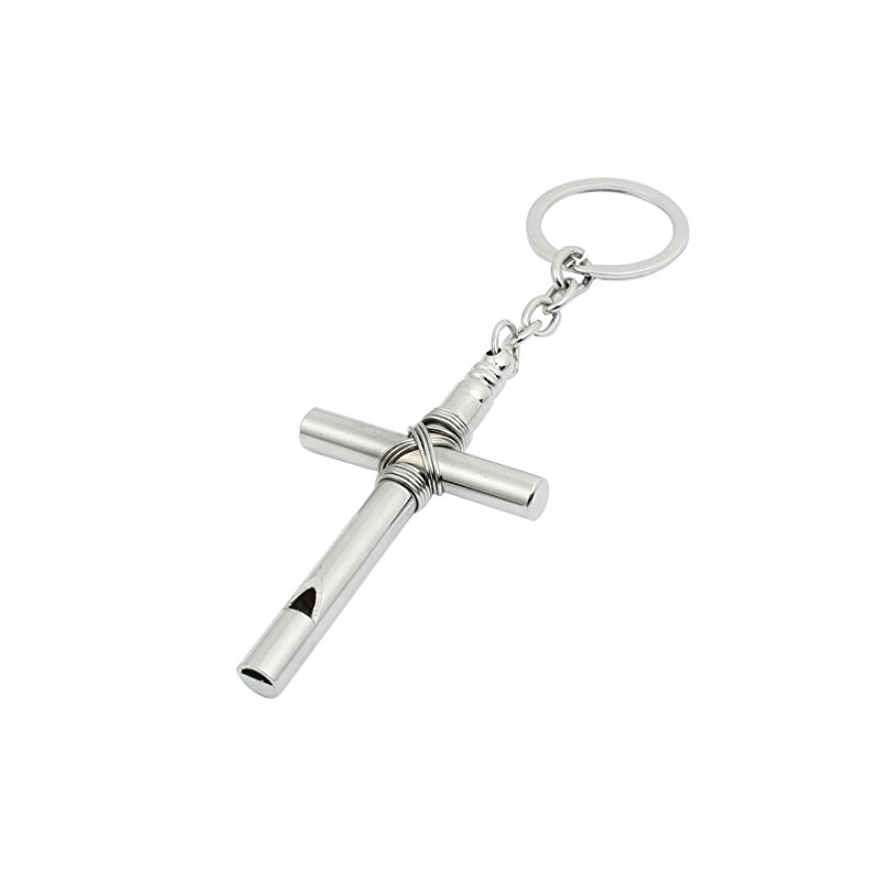 Silvery Cross Pendant Keychain w/ Whistle Clasp