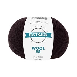 Estako Wool 98 100% Superwash Merino Wool Medium Worsted Weight Soft Knitting and Crochet Yarn 1.76 oz (50gr) 98 yds (90 m) (6359 - Black)