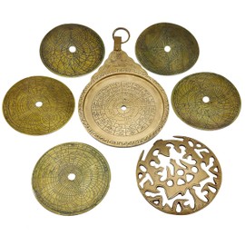 5MOONSUN5's 8.5" Hanging Brass Arabic Astrolabe Globe Maritime Navigational Astrological Calendar Replica Beautiful Hand Calligraphy in Arabic for Home Decor or Personal Gifting.