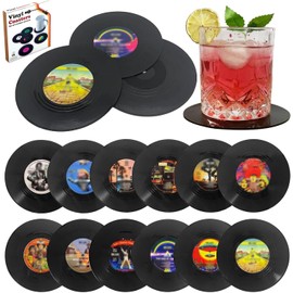 12PCS Portavasos de Silicona Antideslizantes para Mesa, con Diseño de Disco CD Retro, Portavasos de Silicona Antideslizantes, para Amantes de la Música, para Mesa, Adapta Bar Hogar Restaurante