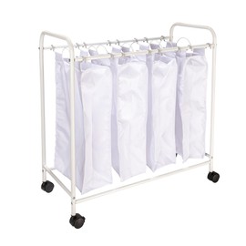 Household Essentials Rolling Laundry Sorter, 4 Bag Laundry Sorter Cart with Washable and Removable Bags, White