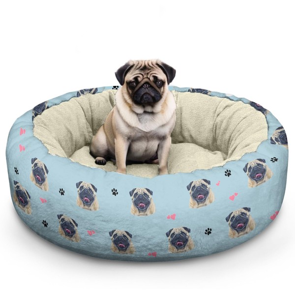 Pug Calming Round Bed Washable Dog Bed Donut Indoor (Pug,