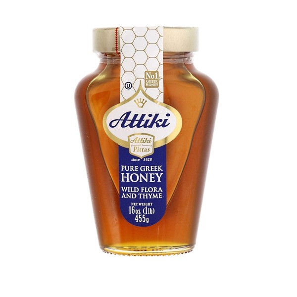 Attiki Pure Raw No.1 Greek Honey Wild Flora and Thyme (Attiki Honey 16oz 1 Pack)