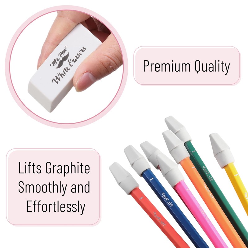 Mr. Pen- Pencil Erasers Set, 66 Pack, White, Latex-Free, No