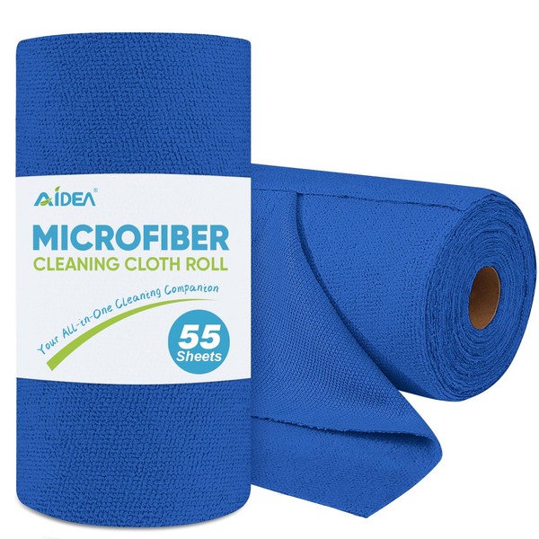 AIDEA Microfiber Cleaning Cloth Roll, Shop Towels 55 Sheets Washable,