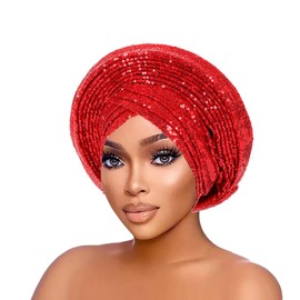 JRZXTWL - Pañuelo africano para mujer con lentejuelas brillantes, Rojo, 55-8