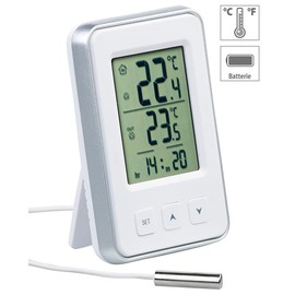 PEARL outdoor temperature gauge: Digital indoor and outdoor thermometer with time and LCD display (thermometer with outdoor sensor).