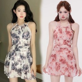 Women's Plus Size Modest Short-Sleeved One-Piece Swim Dress with Tummy Control R251 XL (105-115 Geun)/9859 Black 2ea