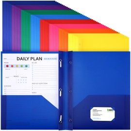 Patelai 48 Pcs Plastic Folders with Pockets 2 Heavy Duty Pocket Folders with 3 Prongs and Fasteners for School Office (Cute Color)