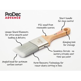 ProDec Advance 50mm - Professional Synthetic Ice Fusion Trade Brush Angled Short Handle for Painting with Emulsion, Gloss and Satin Paints on Walls, Ceilings, Wood and Metal