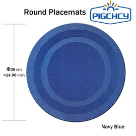PIGCHCY Round Placemat Set of 8 Vinyl Washable Kitchen 15 inch Table Placemats for Wedding Holiday Party (8pcs Round, Navy Blue)