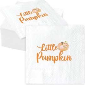 Orange Little Pumpkin Napkins 6.5 x 6.5 Inches Autumn Fall Birthday Baby Shower Tableware Ideas What Will Little Pumpkin Decoration 50 Pack