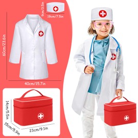 PQETBV Children's Wooden Doctor's Case, Children's Doctor's Case with Stethoscope, Doctor's Coat Doctor Play Set, Role Play Kit, Gifts for Children from 3 4 5 Years