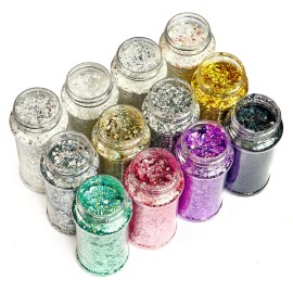 Wholesale 5D Cat Color Shift Glitter Bubble Chunky Glitter Set 12 Pcs in 2oz Jars  for Snowglobe and Resin Craftcolor: Set9-66 mix colors/Nail Glitter