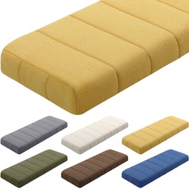 Wenqik Bench Cushion 42x16x4 Inch for Indoor Furniture Velvet Kitchen Dining Bay Window Seat Cushion Waterproof Tufted Thicken Bench Pad Anti Cat Scratch Non Slip for Outdoor Patio Porch Swing, Yellow