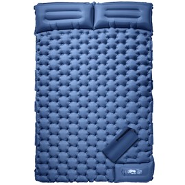 LAMA Double Sleeping Pad for Camping, 2 Persons Self Inflating Camping Mat for Sleeping, Ultralight Sleeping Mat with Pillow Built-in Pump, Ultra-Thick Air Mattress for Backpacking, Hiking, Blue