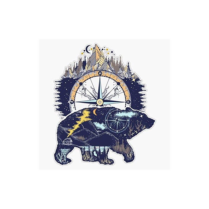 Bear and Mountains Sticker Vinyl Decal Bumper Sticker 5"