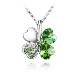 KATGI Austrian Crystal Lucky Four Leaf Clover Pendant Necklace