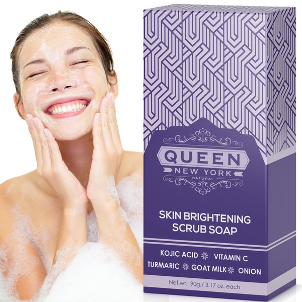 QUEEN KOJIC ORGANIC Skin Brightening Scrub Soap- Moisturizes, Reduces the appearance of Acne Scars Wrinkles, Dark Or Red Spots Vegan Cruelty Free-NO FRAGRANCE-SPF 15 (Kojic+Vit C)