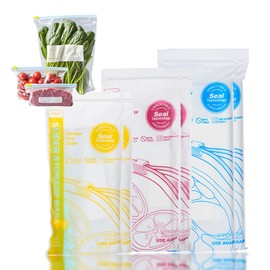 60P BPA-Free Ziplock Bags with Expandable Bottom,Reusable 3 Size Zip Lock Freezer Bags for Sandwich Fruits Food Storage,Leakproof Ziplock Bag S-20p,M-20p,L-20p Heavy Duty Food Bag for Meat Candy