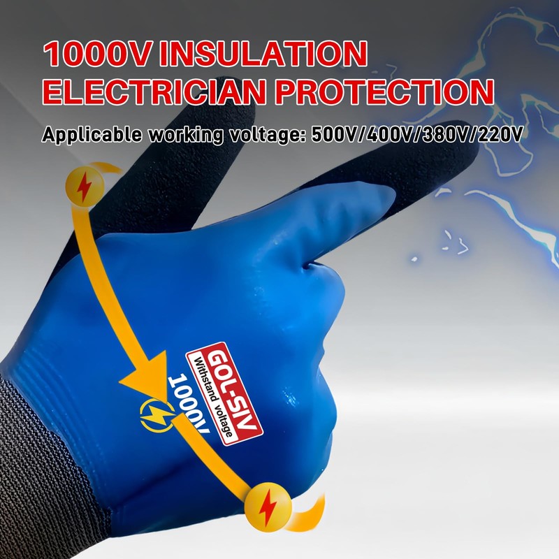 GOL-SIV Electrician Gloves 1000V High Voltage,ASTM D120 Certified & Double