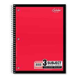 iScholar 3-Subject Wirebound Notebook, 120 Sheets, College Ruled, 10.5 x 8-Inches, Cover Color May Vary (78104)