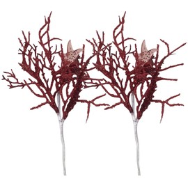 Coral Spray Christmas Tree Pick Ornament, Coastal Ocean Branch Picks Xmas 2024 Ornaments for Wreaths and Display, Pack of 2 (Red)