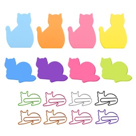 Molain Cat Sticky Notes with Paper Clips, Cute Cat Self-Stick Notes Cat Index Tabs Self-Stick Memo Pads 7 Pack 210 Sheets (A)