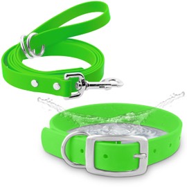 Regal Dog Products Medium Light Green Waterproof Dog Collar and Leash Set | Heavy Duty Double Buckle & D Ring - 5'ft Leash | Adjustable Biothane Dog Collar | Chew Resistant Waterproof Collar for Dogs