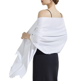 Bridesmaid Shawls,Ciormis Women Lightweight White Pashmina Guest Shawls and Wraps for Wedding (White & Silver)
