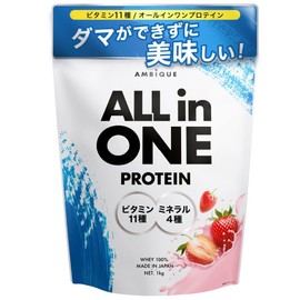 Ambique All-in-One Protein, Strawberry Flavor, 11 Vitamins, 4 Types of Minerals, 2.2 lbs (1 kg) (Strawberry, 2.2 lbs (1 kg) x 1)
