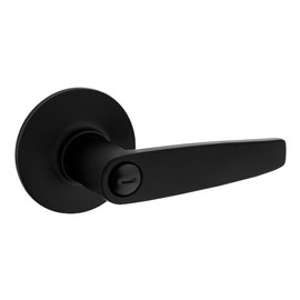 Kwikset Safelock SL4000WI-514 Winston Lever Round Rose Push Button Privacy Lock with RCAL Latch and RCS Strike Matte Black Finish