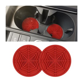 JNNJ 2 Pieces Universal Cup Holder Insert Mats, High Temperature Resistance Non-Slip Car Cups Holders, Geometric Spider Design Auto Cups Pad, Waterproof Cup Holder Car Accessories Interior(Red)
