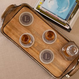Thirstystone 4-Pack Monogram Letter “L” Sandstone Coasters Manufactured in The USA Decorative, Absorbent, Easily Wipes Clean