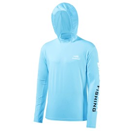 BASSDASH UPF 50+ Men’s UV Sun Protection Long Sleeve Performance Fishing Hoodie Hooded Shirts (Sky Blue/White Logo, XX-Large)