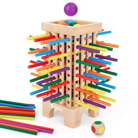 Wooden Board Games Montessori Educational Toys, Kids Fine Motor Skills Toy with 42 Colourful Sticks and Dice, Family Fun Ball Dropping Game for 3 4 5 6 Year Boy Girl Birthday Gift