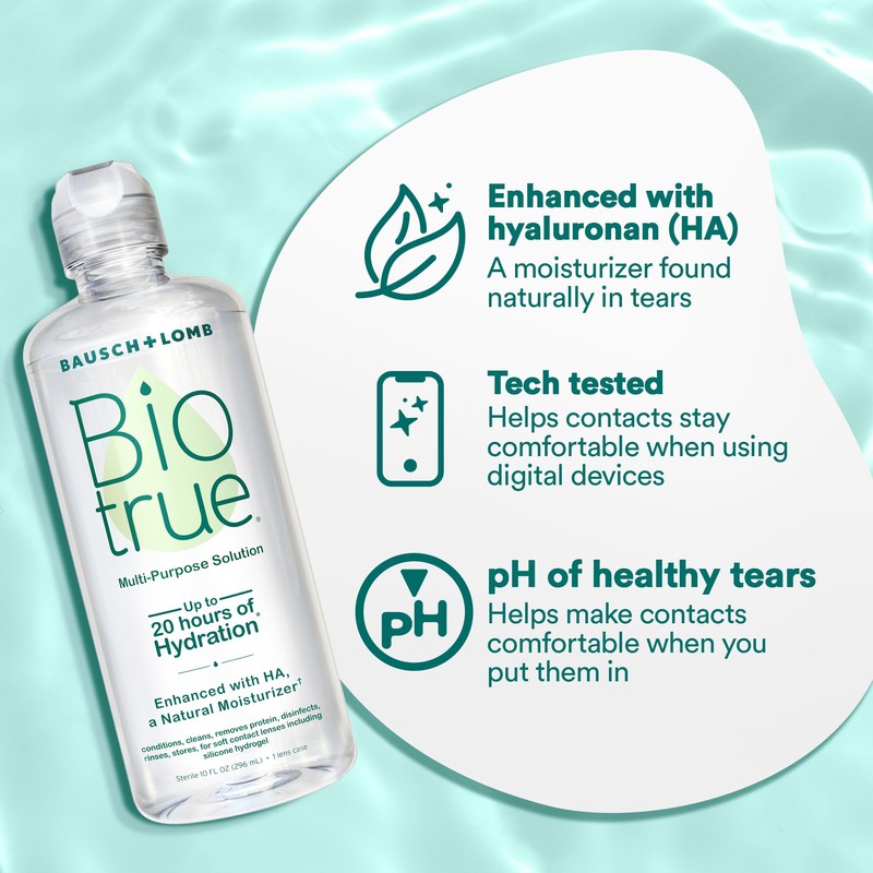 Biotrue Contact Solution, Multi-Purpose Lens Solution for Soft Lenses, Cleans,