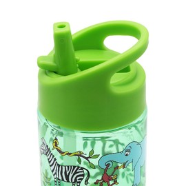 Tyrrell Katz Jungle Design, Flip Top Kids Water Bottle With Straw, Durable Tritan Children's Drinking Bottle, BPA Free, Leak Proof, Dishwasher Safe, 400ml, Super Detailed Jungle Illustrations