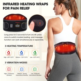 CUEHEAT Heated Waist Belt, Cordless Heating Pad for Low Back, Electrical Heating and Massage, Rechargeable Battery Powered (Deep Black, 49inch)