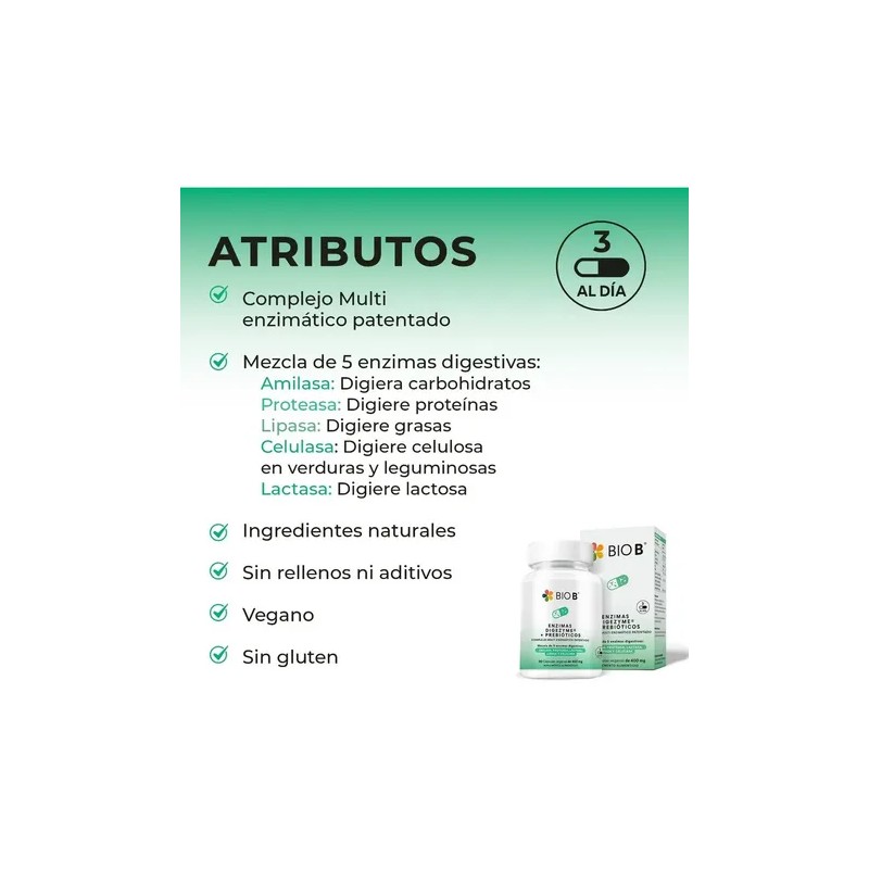 Bio B | Enzimas Digezyme® Prebióticos | 90 Cápsulas Veganas