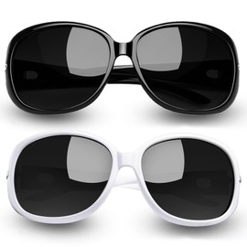 Joopin Pack of 2 Classic XL Women's Sunglasses Polarised Elegant Oversized UV400 Protection Vintage Glasses with Large Frame, Black and white / black
