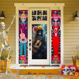 Adornos día de Muertos Pareado de Puerta, Grande Cartel para La Puerta de Muerto para Altar, 100D Poliéster Cartel de día Muertos Decoración de Hallow