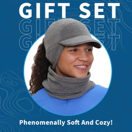 TrailHeads Women's Trailblazer Adventure Ponytail Cap and Microfleece Neck Warmer Gift Set - Heather Grey