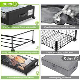 Beborxue Under Bed Storage with Wheels, 2-Pack Under the Bed Storage Containers with Lids, XXL 60L Under Bed Shoes Storage Organizer Bins, Rolling Underbed Storage for Clothes, Shoes, Blankets (Black)