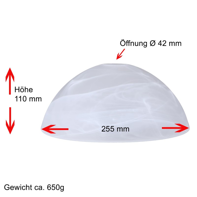 Lamp Glass White Diameter 250 mm Alabaster Glass E27 Replacement